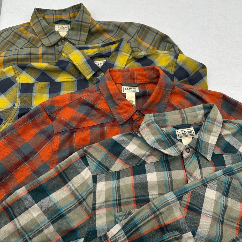Lot 4 LL Bean Mens Plaid Flannel Shirt Large Regular Polyester Wool Blend Heavy